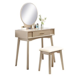 Gulches Modern Gold Vanity Tables Set with Round Mirror & Storage Drawer - 1 of 4