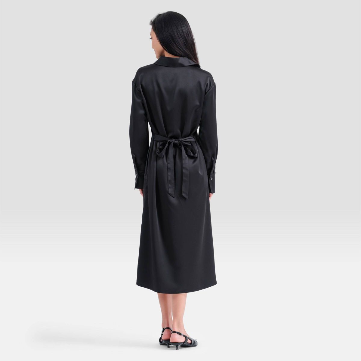 Women's Long Sleeve Tie-Waist Midi Shirtdress - A New Day™ - thumbnail 2