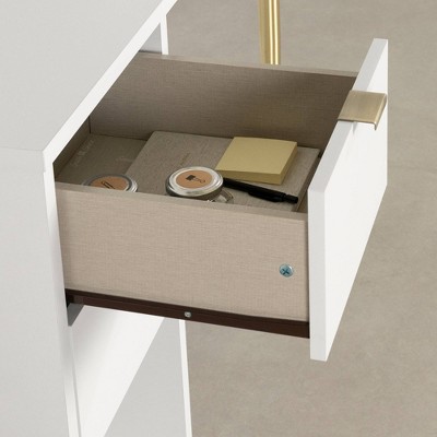 Pure White Wood Computer Desk with USB Port and Drawer
