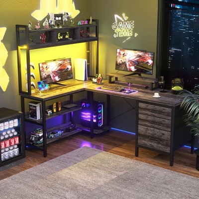 Aheaplus L Shaped Computer Desk, Gaming Desk with Hutch