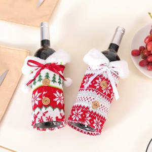 Nordic Knitted Elk Snowflake Wine Bottle Cover Christmas Decoration Fur Ball Wine Bottle Cover Home Supplies - 1 of 4