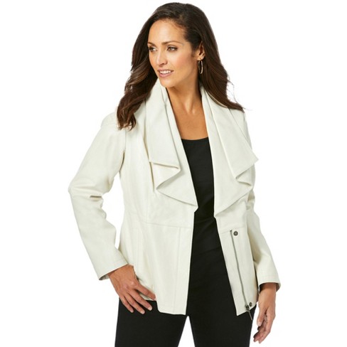 Jessica London Women's Plus Size Drape-Front Leather Jacket, 18 - White