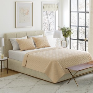 Lavish Home 3PC Queen Quilt Set with Shams, Natural - 1 of 4