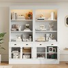 83.4-inch tall bookcase set with LED lighting, glass doors and drawers, open shelves, white. - 2 of 4