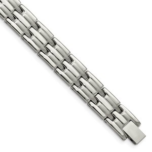 Black Bow Jewelry Men's Stainless Steel Brushed and Polished 11mm Bracelet, 8.5 Inch - 1 of 4