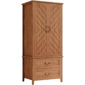Farmhouse Armoire Wardrobe with 2 Doors & Drawers, 71" Tall Freestanding Closet with Hanging Rod, V-Groove Design for Bedroom Storage - 1 of 1