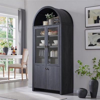 71″ Tall Arched Pantry Cabinet with 4 Doors & Adjustable Shelves & Hidden Drawer, Modern Farmhouse kitchen Storage Cabinet