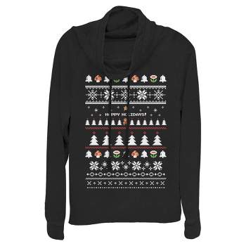 Juniors Womens Nintendo Ugly Mario Holiday Sweater Cowl Neck Sweatshirt