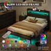 AMERLIFE Bed Frame with LED Lights & Charging Station, Linen Upholstered Headboard with 2-Tier Storage - 3 of 4