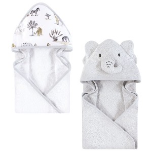 Hudson Baby Cotton Animal Face Hooded Towel, Neutral Safari World, One Size - 1 of 4