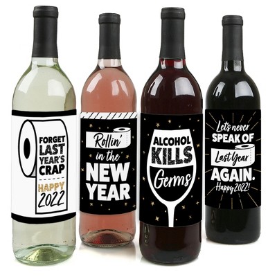 Big Dot of Happiness Rollin' in the New Year - 2022 New Year's Eve Party Decorations for Women and Men - Wine Bottle Label Stickers - Set of 4