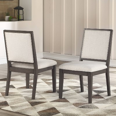 Beige Linen Upholstered Side Chair with Wood Frame