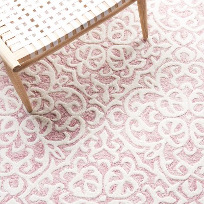 Pink and Ivory Floral Hand-Tufted Wool Area Rug, 8' x 10'
