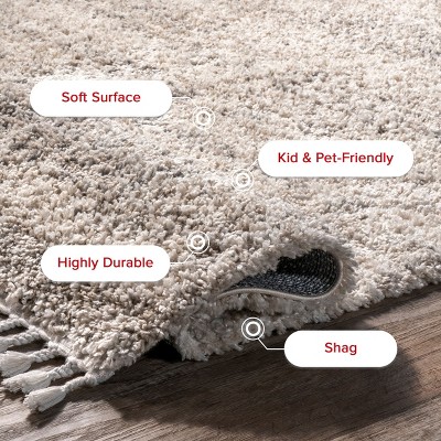 Ivory Plush Braided Tassel Shag Area Rug, 6'7" x 9'