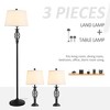 DOMETOUR HOMCOM 3 Piece Table Floor Lamp Set with Metal Pole, Round Base, and Fabric Lampshade, for Living Room, Black/White - 4 of 4