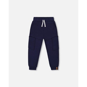 Deux par Deux Boy French Terry Sweatpants with Side Pockets Navy Blue - 1 of 4