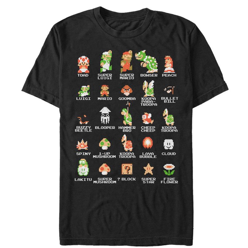 Men's Nintendo Super Mario Bros Character Guide T-Shirt, 1 of 5