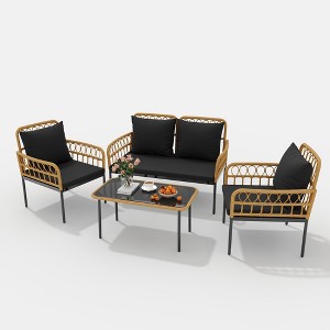 Outdoor Patio Conversation Set, Wicker Sofa Furniture Set with Coffee Table & Cushions,Outdoor Sectional Couch for Balcony,Backyard - 1 of 4