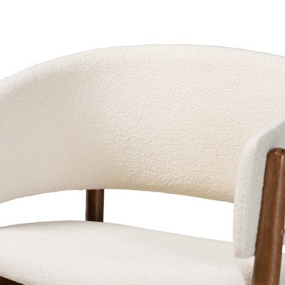 Cream Boucle and Walnut Wood Mid-Century Accent Chair