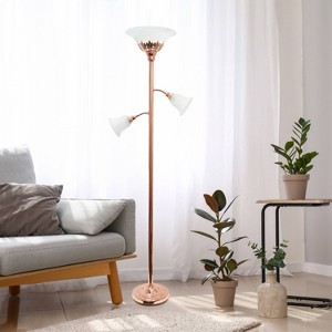 Torchiere Floor Lamp with 2 Reading Lights and Scalloped Glass Shades - Lalia Home - 1 of 4