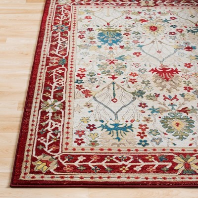 Aaden Red and Cream Floral Synthetic Area Rug