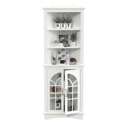 63.3" Tall Freestanding Bookcase with Doors & Adjustable Shelves, 5-Tier Corner Display Cabinet ,Corner Storage Cabinet