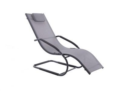 66” Gray Aluminum Outdoor Chaise Lounger with Cushions