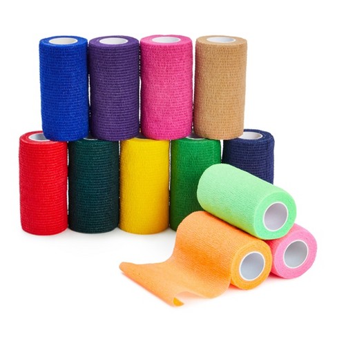 12 Rolls Colorful Self Adhesive Bandage Wrap 4 Inch Wide x 5 Yards -  Cohesive Vet Tape for First Aid, Sports, Tattoo (12 Colors)