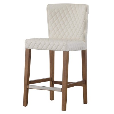 New Pacific Direct Albie Diamond Stitching PU Leather Counter Stool - White / Danburry White (Pack of 1)