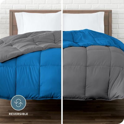 Queen Grey and Medium Blue Reversible Microfiber Comforter