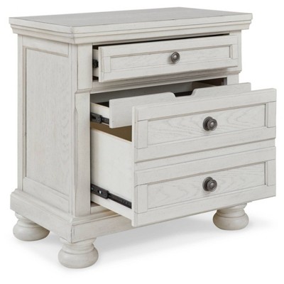 Elegant Antiqued White 2-Drawer Nightstand with Bronze-Tone Hardware