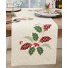 Saro Lifestyle Winter Wonderland Buffalo Plaid Holly Leaves Table Runner, 16"x70", Beige - 3 of 3