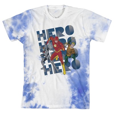 Youth Boys Justice League Superheroes Blue Cloud Wash Graphic Tee Shirt