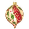 Christmas By Krebs - 67mm/2.625" Decorated Glass Balls Ornaments [4 Pieces] - Chiffon Gold 3.5" Onion with Holly & Scrolls - 2 of 4