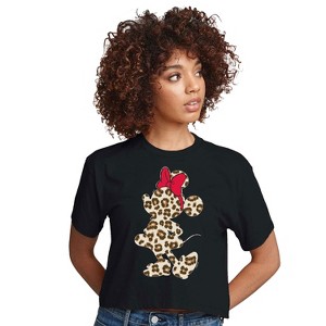 Women's - Disney - Leopard Print Minnie Mouse Cropped Graphic T-Shirt - 1 of 4