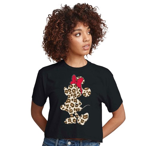 Women s Disney Leopard Print Minnie Mouse Cropped Graphic T shirt Target