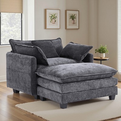 Busaurus Oversized Chenille Indoor Chaise Lounge Chair with Ottoman