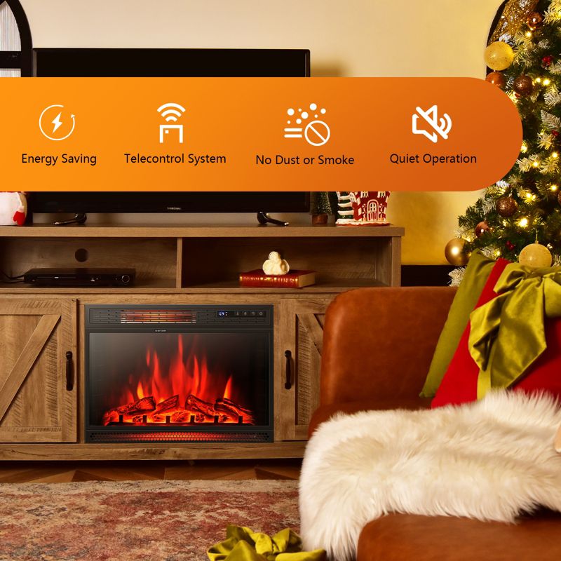 Tangkula 25" Electric Fireplace Wall Recessed Electric Heater w/Remote Control Touch Screen Thermostat Timer, 2 of 11