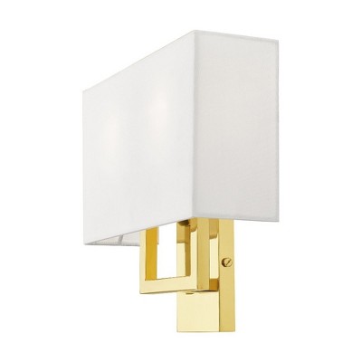 Antique Brass and Off-White Fabric Wall Sconce