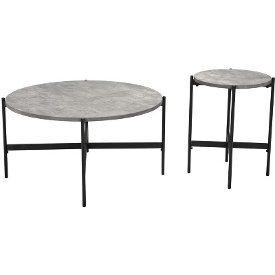 Gray and Black Round MDF and Steel Coffee Table Set