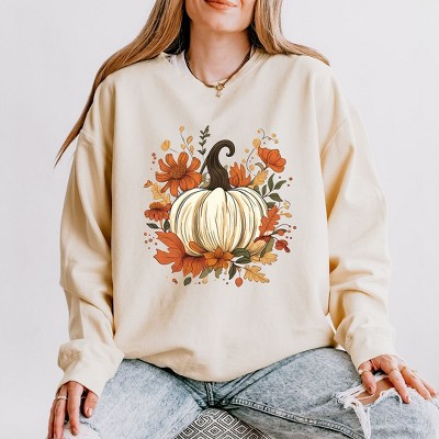 Simply Sage Market Women's Lightweight Garment Dyed Graphic Sweatshirt Fall Pumpkin Floral