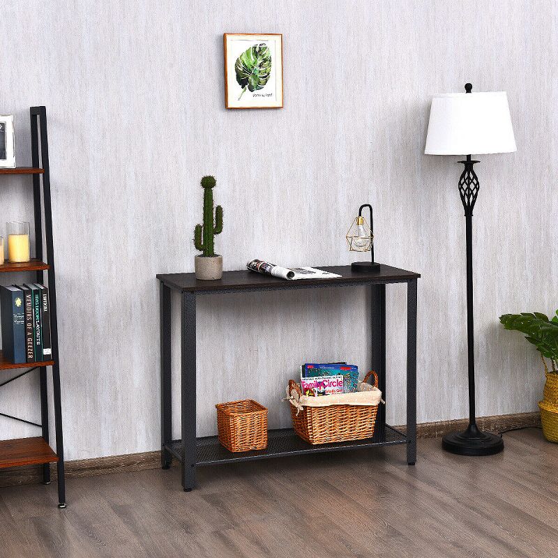 Costway Console Sofa Table W/ Storage Shelf Metal Frame Wood Look Entryway Table SilverBlack, 2 of 8