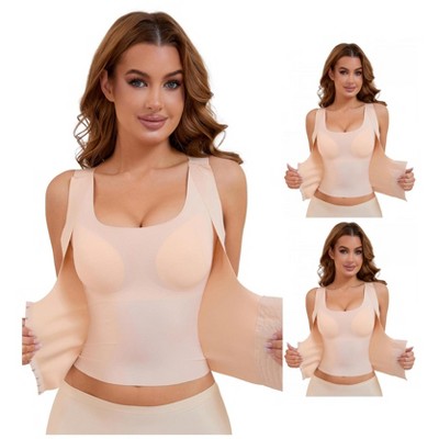 INSPIRE CHIC 3 Pcs Women's Front Hook Closure Tummy Control Slimming Tops with Bulit in Bra Body Shapers