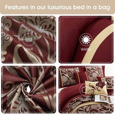 Burgundy and Gold King Microfiber Floral Comforter Set