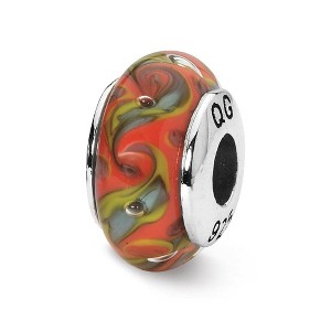 Black Bow Jewelry Red, Teal Swirl Hand-Blown Glass & Sterling Silver Bead Charm, 13mm - 1 of 4