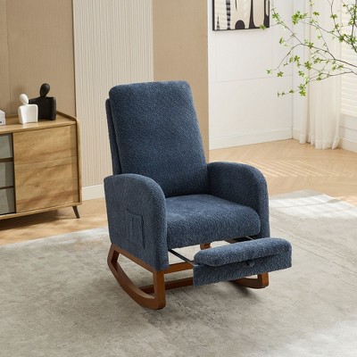 NicBex Rocking Chair with High Back Glider Rocking Chair with Retractable Footrest Armchair with Side Pocket for Bedroom, Living Room