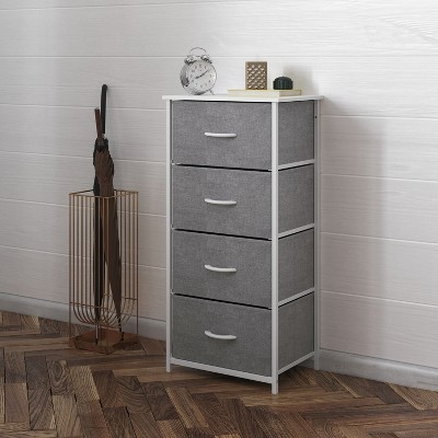 Beige Vertical 4-Drawer Storage Dresser with White Frame