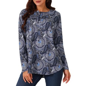 Seta T Women's Loose Fit Long Sleeve Casual Floral Printed Henley V Neck Tunic Tops - 1 of 4