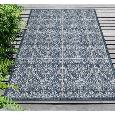 Antique Tile Medallion Navy Synthetic 6'6" x 9'3" Indoor/Outdoor Rug