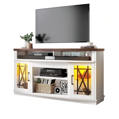 TV Stand with LED Lights for TVs up to 70 inch, Entertainment Center Media Console Cabinet with Glass Door for Living Room